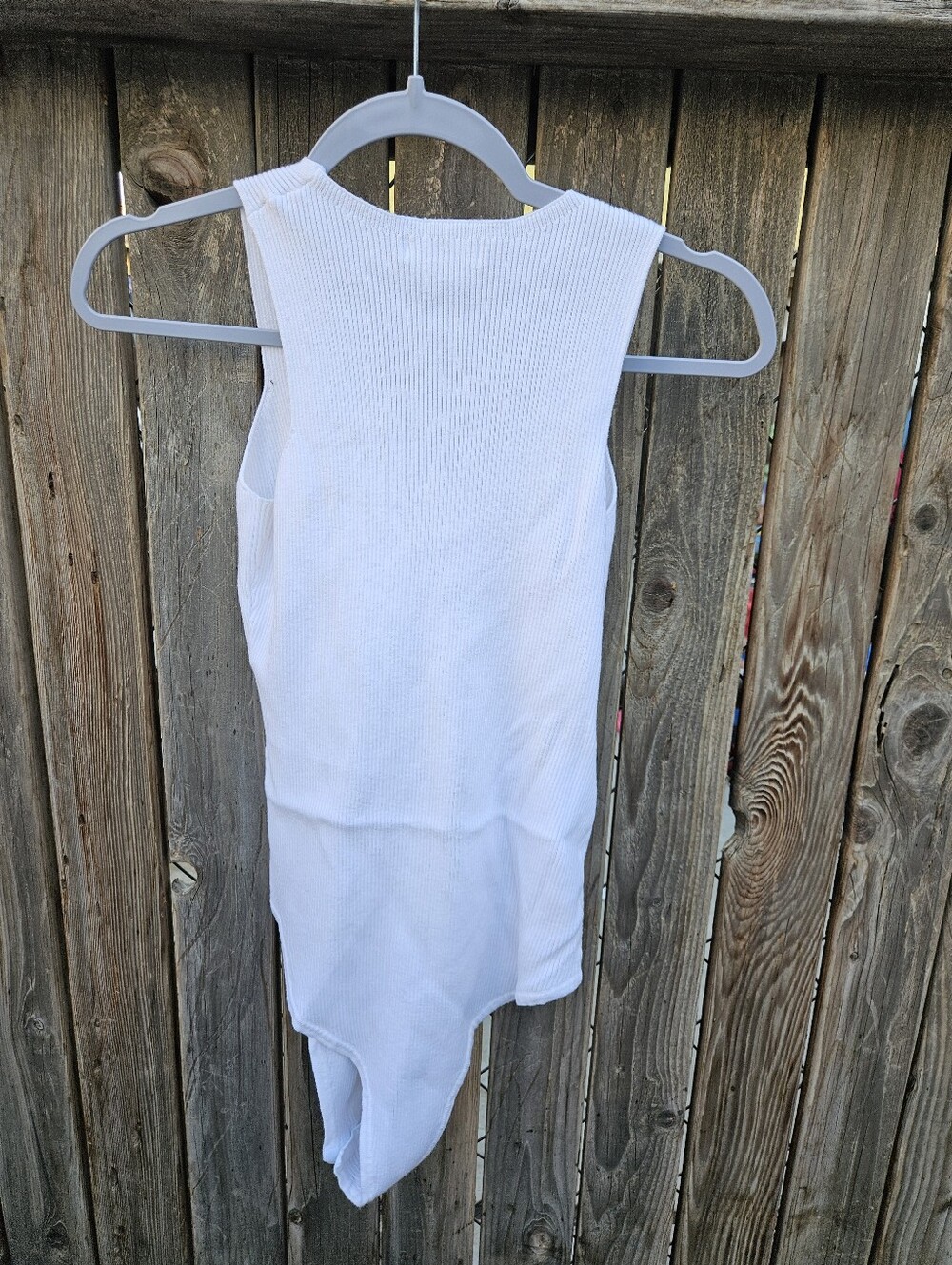 Blue Blosson White Ribbed Square-Neck Tank Bodysuit Women's Size XL - Picture 8 of 13